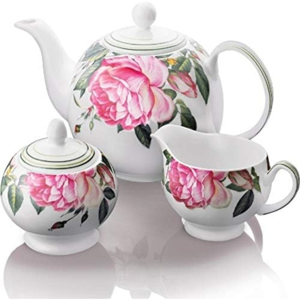 White and Pink Floral Serveware Tea Set